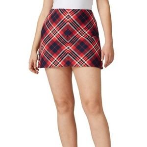 Trina Turk Red and Blue Plaid Mini Skirt